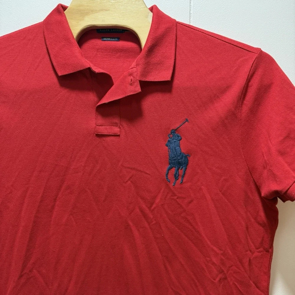 Polo Ralph Lauren Red Mens Size 2XL Oversized Logo Polo‎ Shirt Custom Slim Fit